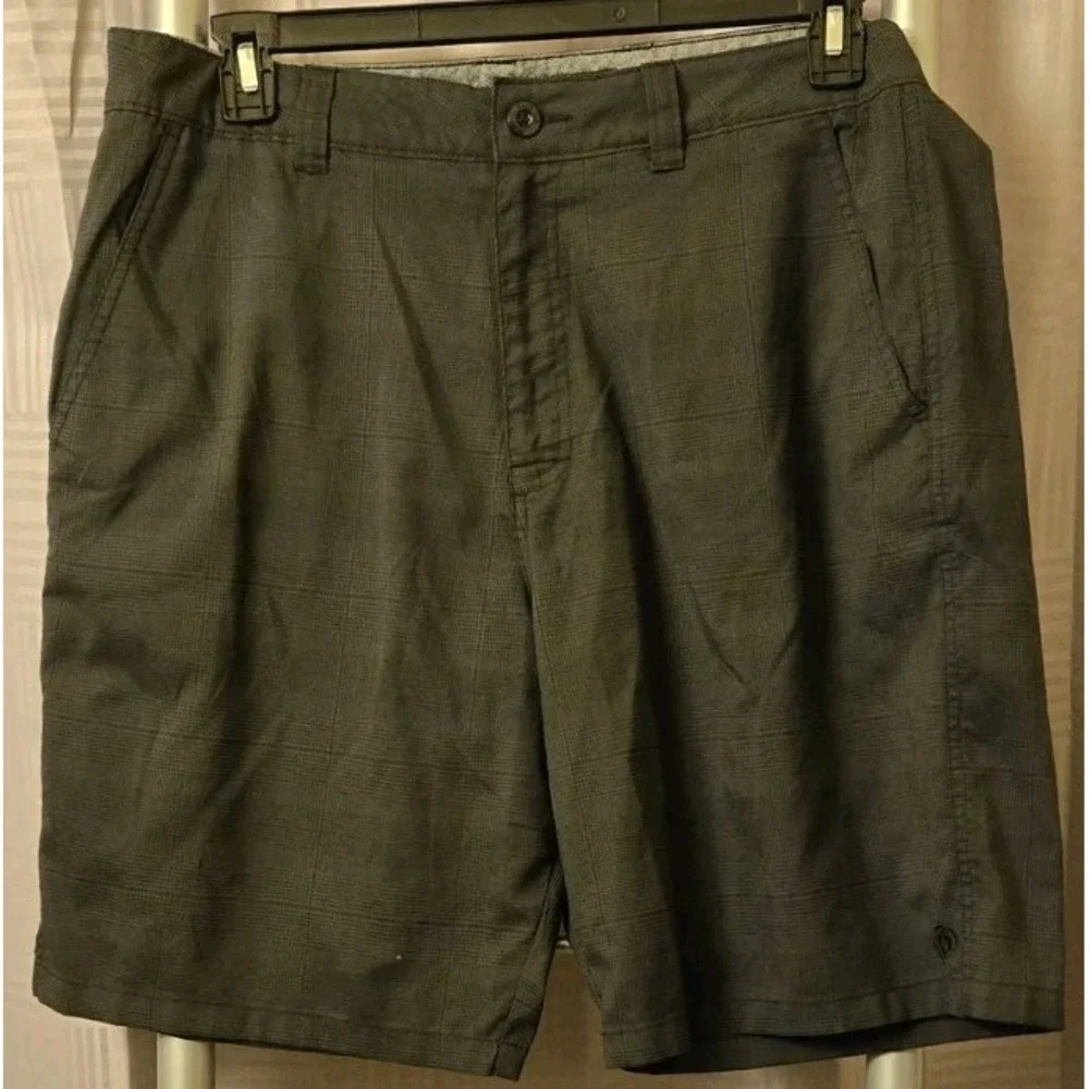 Hang Ten Hybrid Black Plaid Shorts Mens 36 Board Casual 10